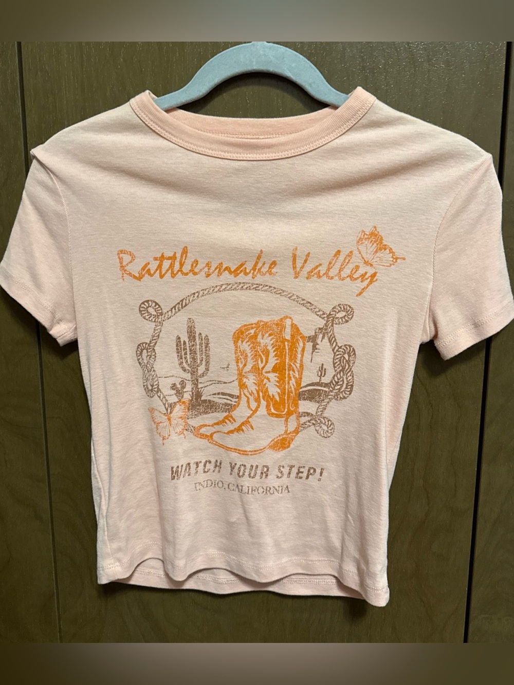 Mighty Fine Light Peach Graphic Tee with Orange Print
